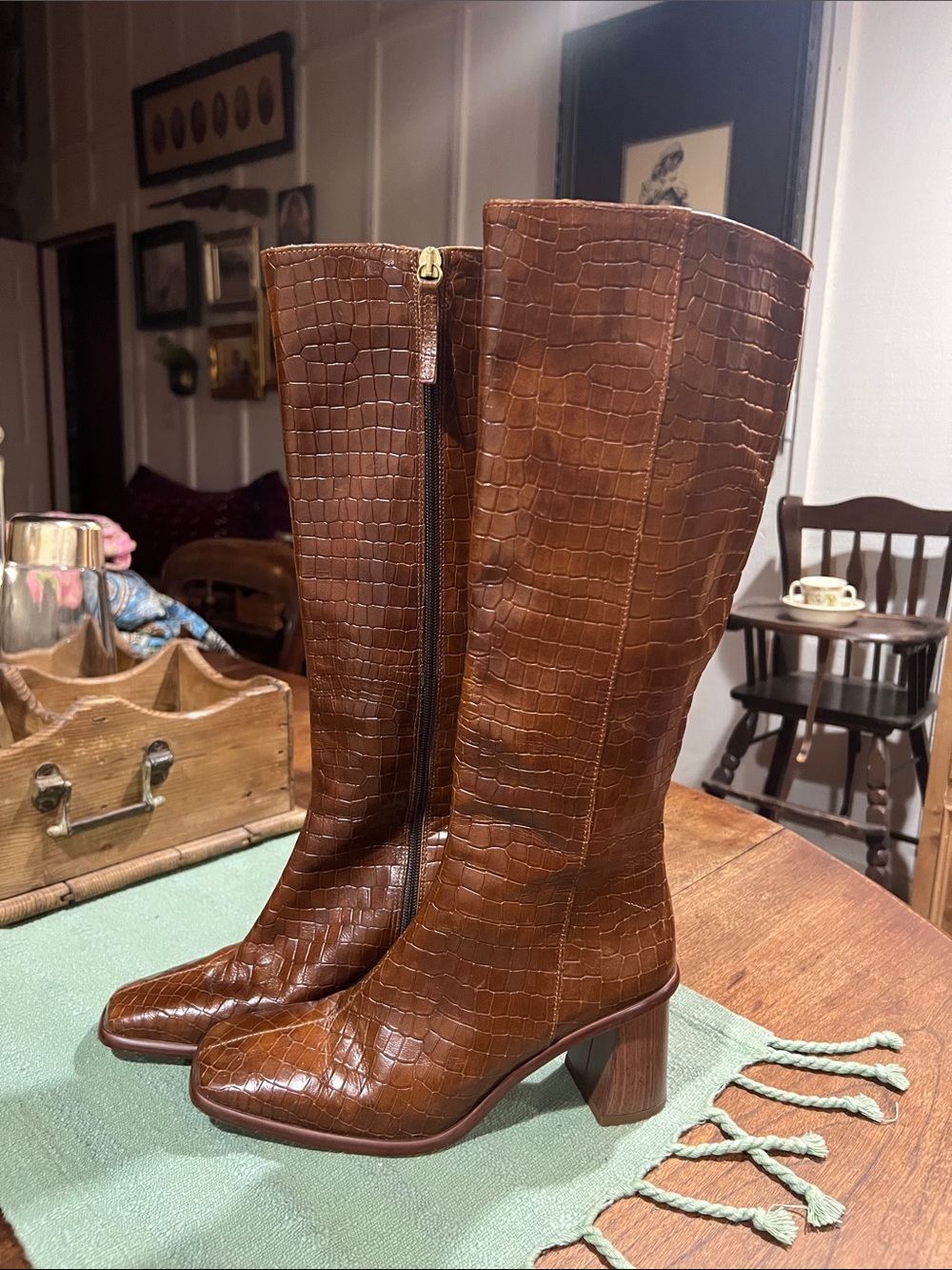 ALOHAS East Croc-Embossed Knee Boots